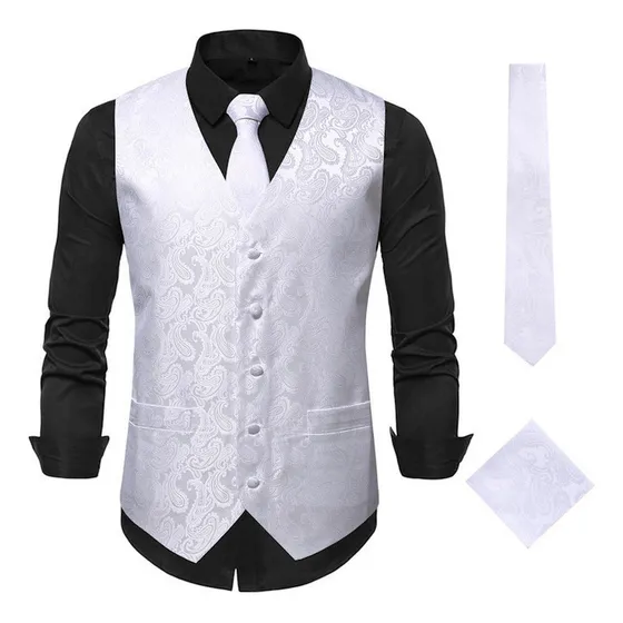 Chaleco Bordado Para Hombre Bufanda Cuadrada Corbata