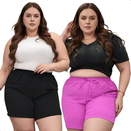 Kit 2 Short Feminino Praia Plus Duna Confortável Leve Casual