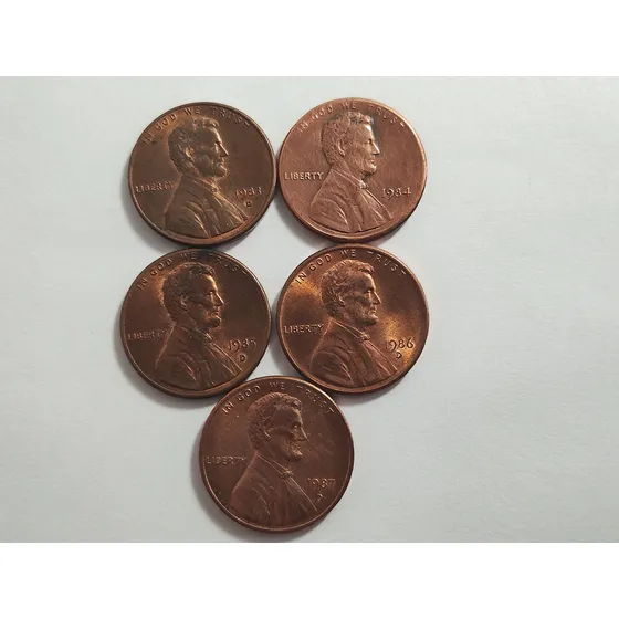 Kit Com 5 Moedas One Cent 1983 Á 1987 Eua Mbc
