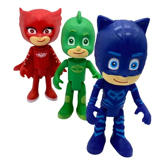 Boneco Pj Masks Menino Gato Corujita Lagartixo Com Luz 15 Cm
