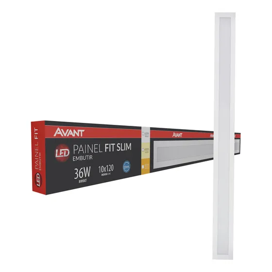 Painel led Plafon Fit Slim Embutir 36w 3000k Branco Quente 120cm 127/220v Ip20 Bastão Branco Cod:490210570 Avant