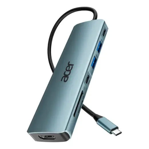 Hub Usb Odk360 com cabo tipo-c 7 em 1 power Até 90 watts Acer cor prateado