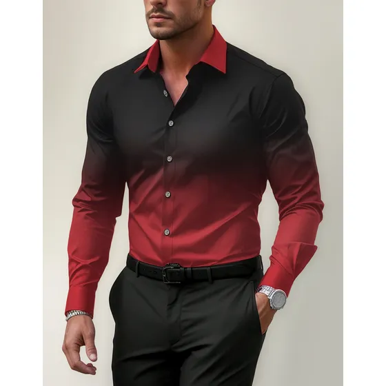 Camisa De Manga Larga Degradada Para Hombres