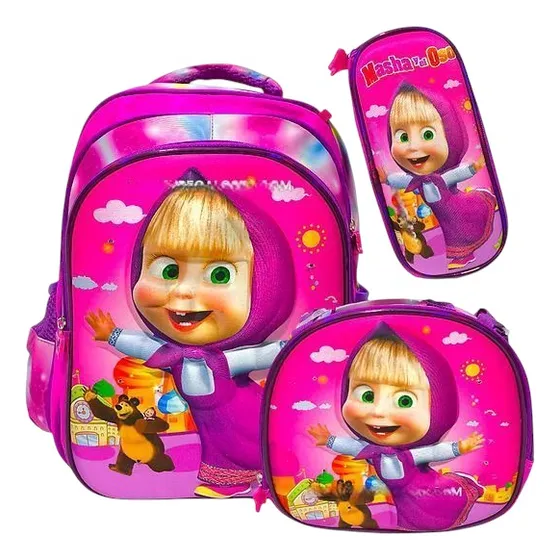Mochila Escolar Masha Y El Oso Lonchera Y Cartuchera Ecuador