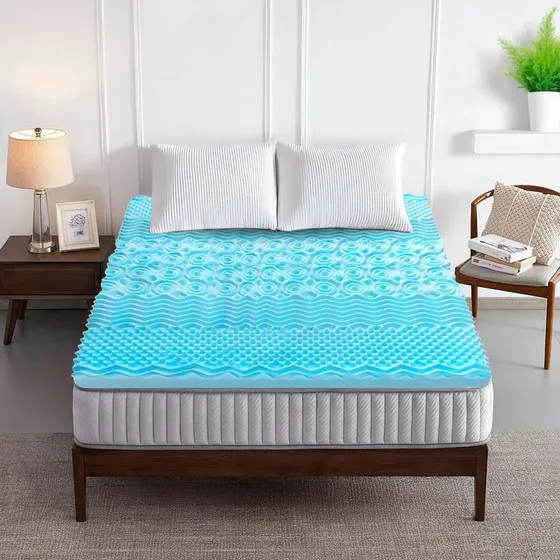 Colchoneta Memory Foam 7 Zonas Matrimonial Nube Color Azul Rayas