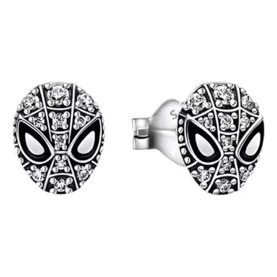 Aretes Spiderman Mujer Plata Zirconia Broquel Pandor Marvel