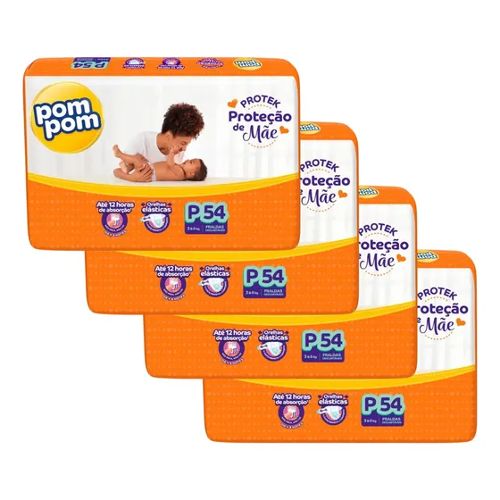 Fardo Fralda Pom Pom Mega Derma Protek P 4 Pacotes Atacado