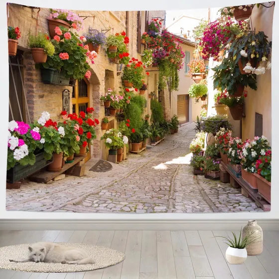 Loccor Tapiz Calle Ciudad Italia Toscana Flor Italiana Para