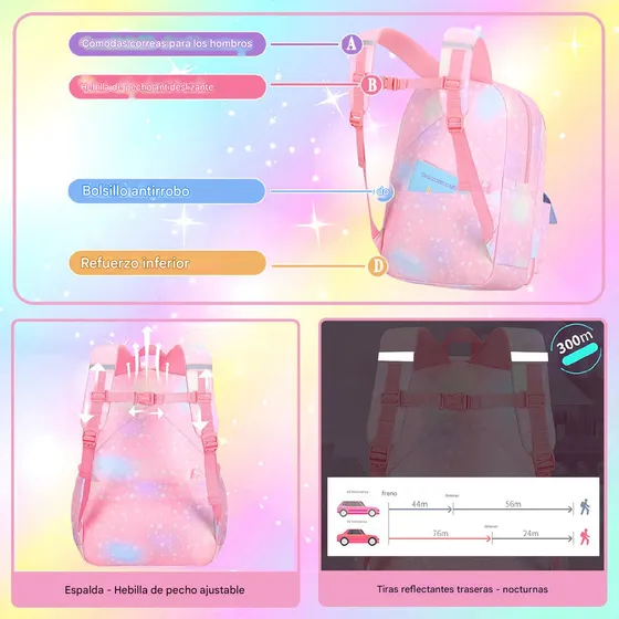 Mochila Infantil Diseño Degradado Con Compartimentos Múltiples Impermeable Alta Calidad Everest
