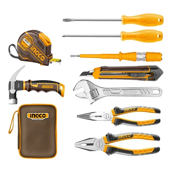 Kit Juego Herramientas Manuales En Estuche 9 Piezas Ingco Color Amarillo