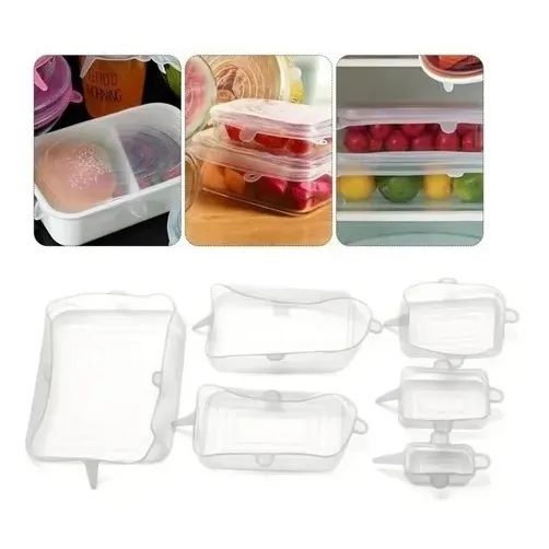 Tapas Silicona Reutilizables Ajustables Set X 6 Cuadradas