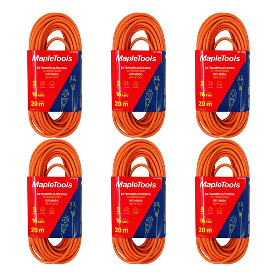 6 Extensiones Electricas Uso Rudo De 20m Cal. 16 Maple Tools