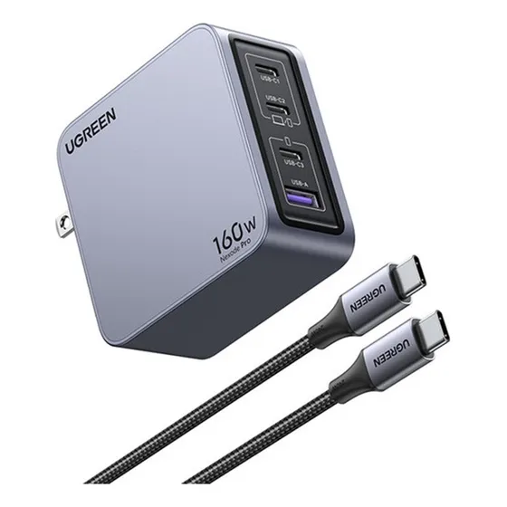 Cargador Cable Nexode Pro 160w 2-usb C + 1 Usb A Gan Ugreen Negro