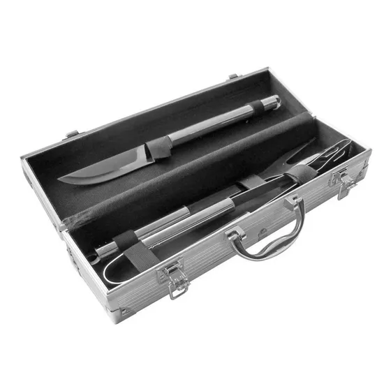Set Parrilla Asado Maletin Aluminio Cuchillo Tenedor Pinza