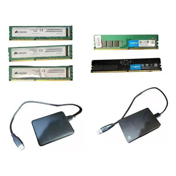 5 Memorias Ram Ddr3 Ddr4 Ddr5 + 2 Discos Externos 2 Tb 4 Tb