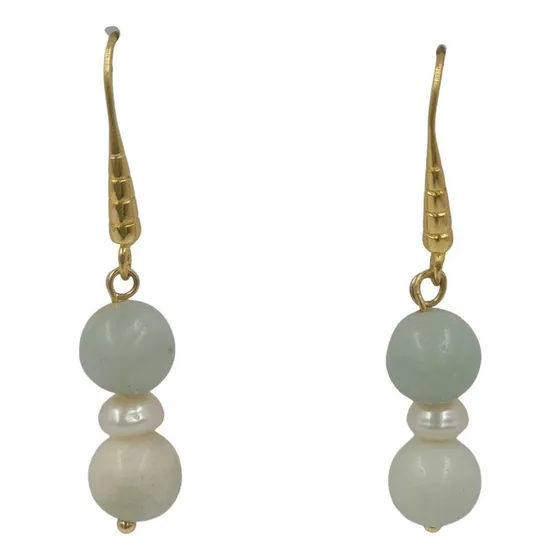 Aros De Piedra Amazonita En Baño En Oro 18k