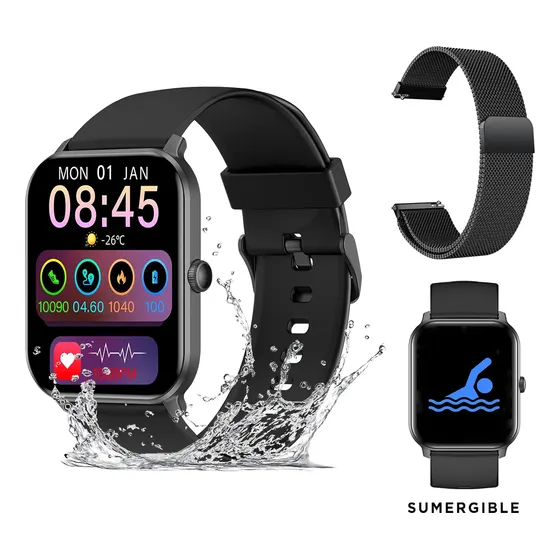 Smartwatch Negro Reloj Inteligente Nictom Llamadas Clasic - Malla Milanese Acero Inoxidable, Pantalla Táctil, Resistente al Agua, Bluetooth IP68