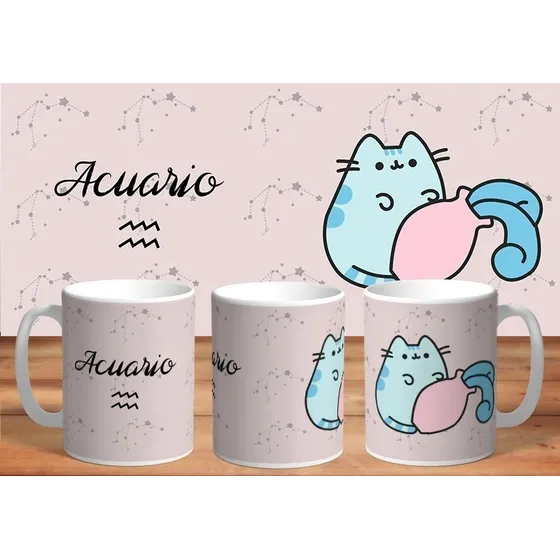 Taza De Cerámica Sublimada Gato Kawaii: Acuario