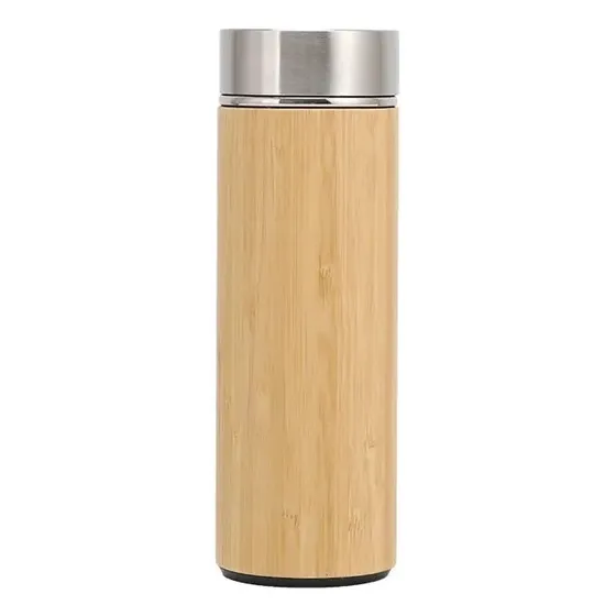 Termo En Acero Y Bambú 500 Ml Mantiene Temperatura Hermetico