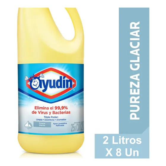 Lavandina Ayudin Triple Poder Pureza Glaciar 2 Lt X 8 Un
