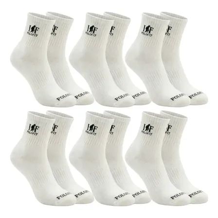 Kit 6 Pares Meia Algodão Cano Médio Alto Unissex Polo Fit Branco 38-43