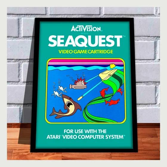 Quadro Decorativo Capa Seaquest  A4 Gamer Retro Atari 2600