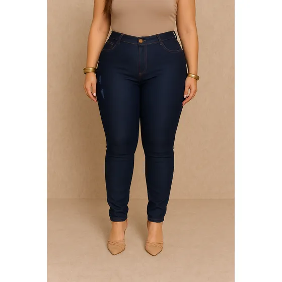 Calça Jeans Plus Size Cintura Alta Elastano Lycra Modeladora