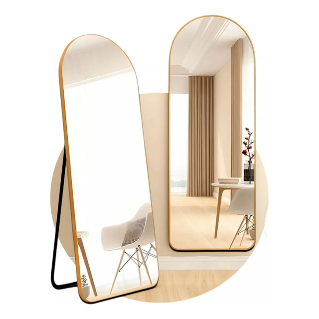 Espelho De Chão Corpo Inteiro Com Moldura E Suporte Dourado Espelho De Chão Corpo Inteiro Com Moldura E Suporte Dourado