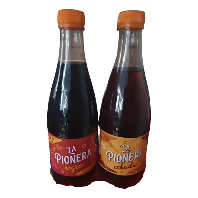 24 Refrescos Sabor Sidra Negra Y Cebada La Pionera Cristal
