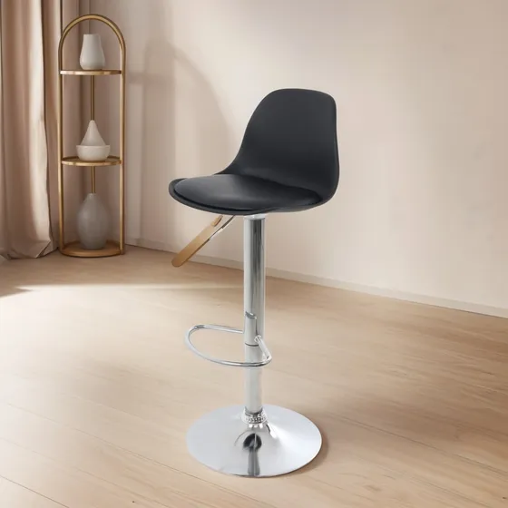 Silla De Bar Giratoria Con Reposapiés Y Respaldo Medio Cromado Negro