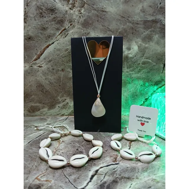 Juego Pulsera , Tobilla Y Collar  En Nácar