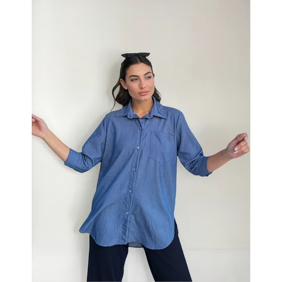 Camisa Mujer Simil Jean Larga Oversize  Dama Moda 