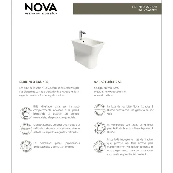 Bidet Neo Square Blanco Brillo Nova