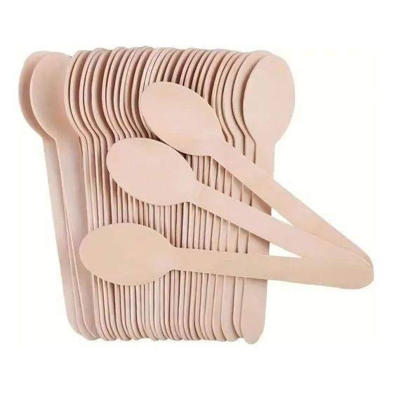 Cuchara Madera Ecológica Pack 100 Bambu Cubiertos 16cm Marrón Claro