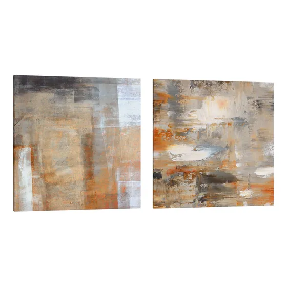 Conjunto Abstrato Ferrugem Com 2 Telas Canvas 80x80