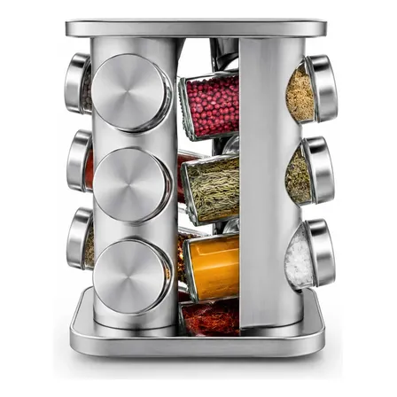 Porta Tempero Inox 12 Potes Giratório Condimentos Quadrado Cinza