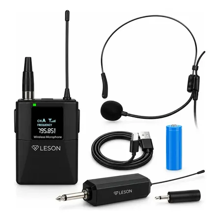 Microfone Sem Fio Headset Leson Unidirecional Preto