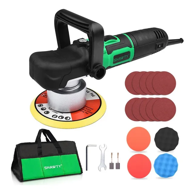 Pulidora Eléctrica Para Auto 6" 900W 4000RPM 5 Velocidad SHAWTY® Herramienta Automotriz Lijado, Desbaste y Pulido Kit de Detallado Completo Con Almohadillas