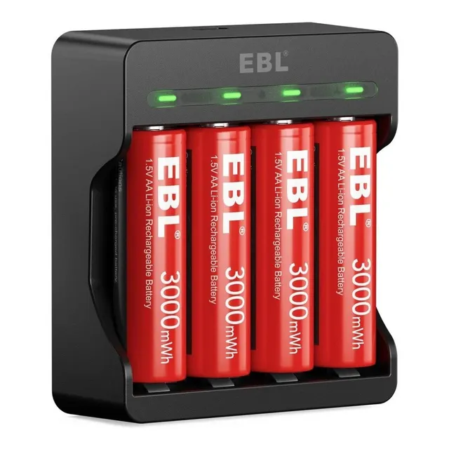 Combo Cargador Ebl Usb + 4 Pilas Doble Aa Litio 1,5v 3000mwh