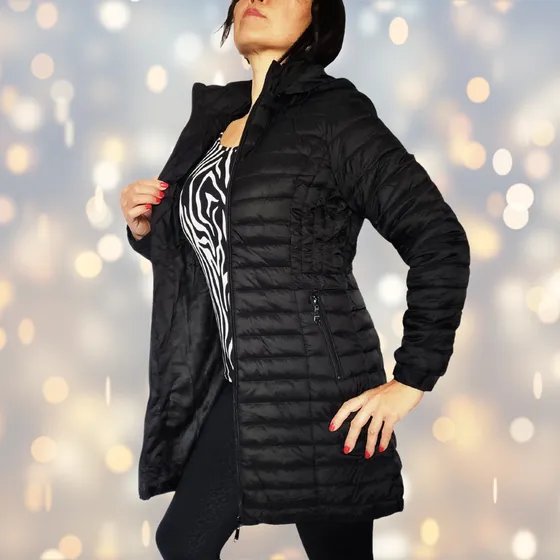 Campera Larga Inflable Piel Capucha Desmontab Negra Clasica!