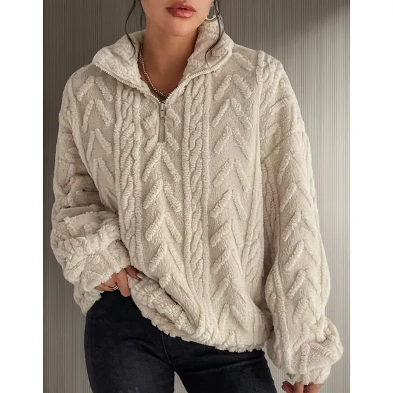Buzo Suéter Beige Con Cremallera Y Hombros Caídos