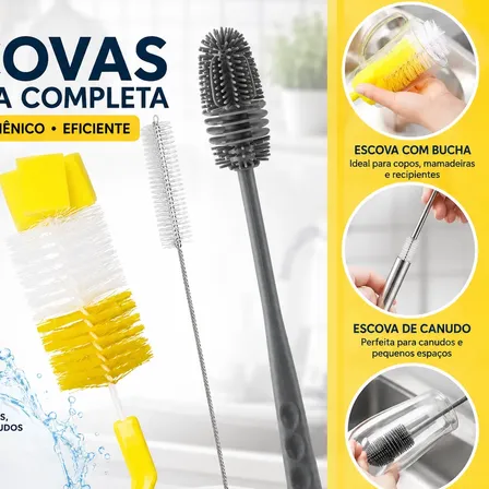 Kit 3 Escova Mamadeira Bucha Limpeza Lava Garrafa Esponja