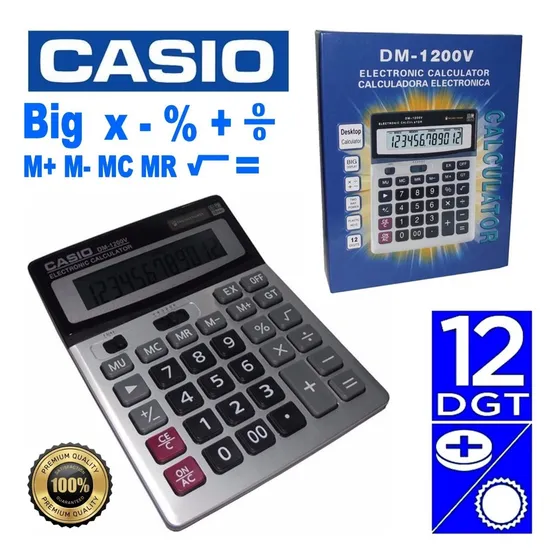 Calculadora Casio Solar Bateria Dm-1200v 12 Dígitos Jumbo