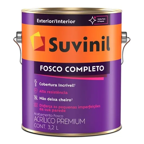Tinta Parede Suvinil Fosco Lavável Cinza Cromio 3,2 E 3,6lts