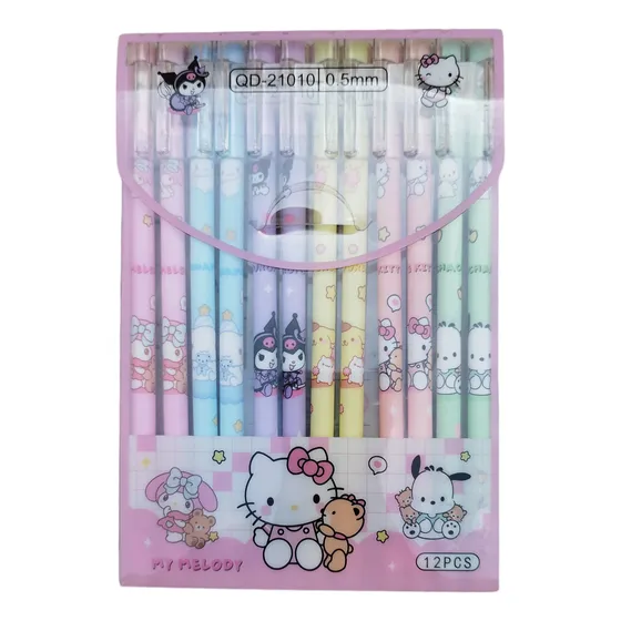 Set Blíster 12 Plumas Sanrio Hello Kitty Tinta Negra Borrabl