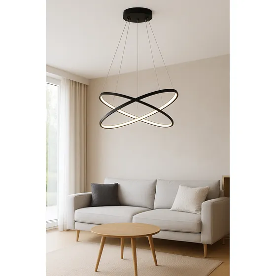 Lampara Colgante Led Doble Circular 2 Aros 60-40cm Negro