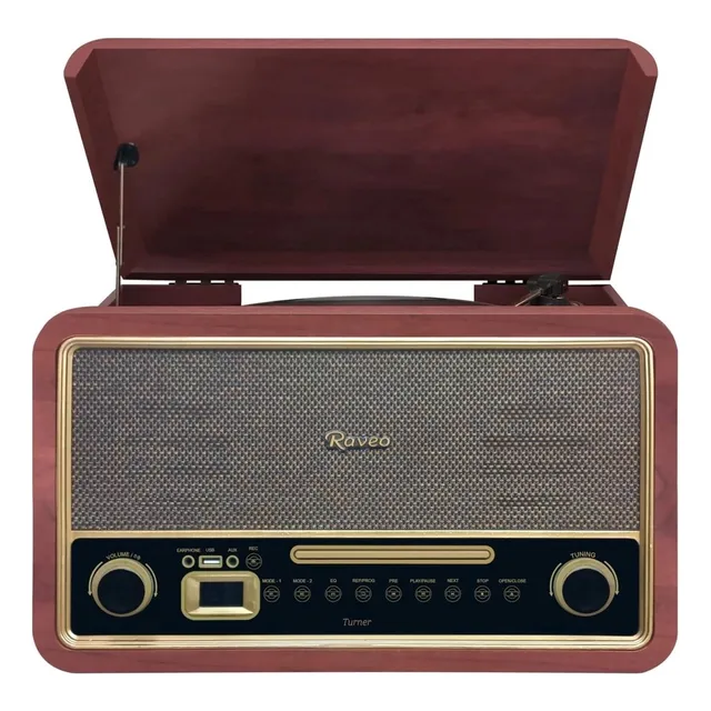 Vitrola Turner Toca Disco C/ Bluetooth Usb Rádio E Cd Raveo