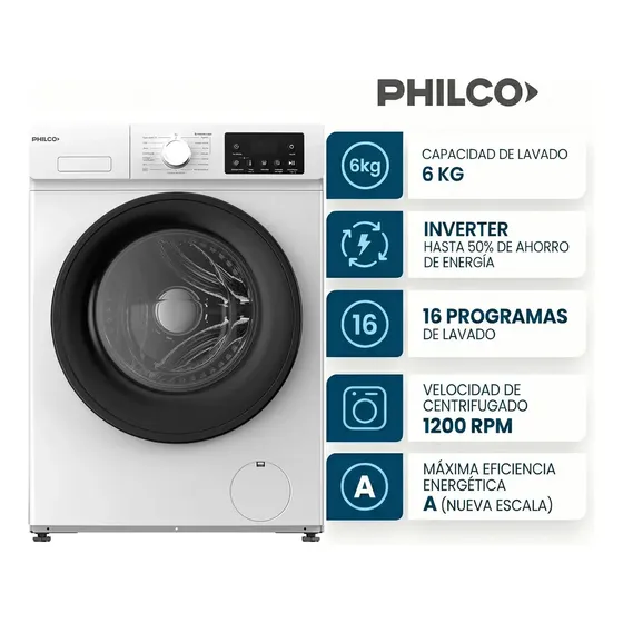 Lavarropas 6kg Carga Frontal Philco Inverter