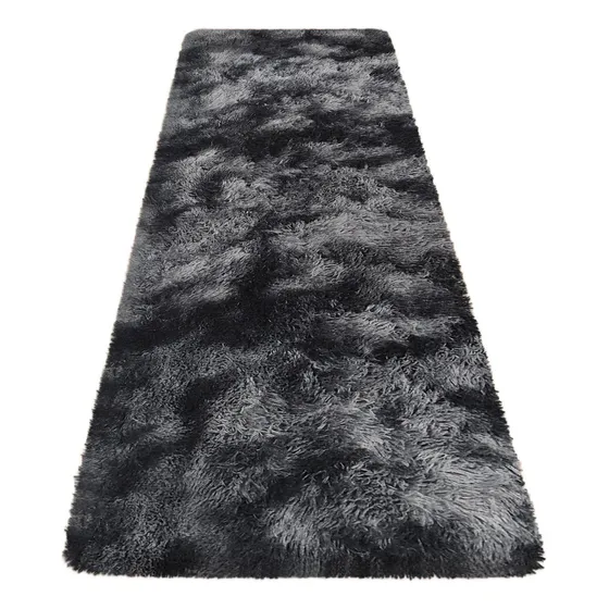 Alfombra Bajada De Cama Peluda 160x60cm 3cm Suave - Norplat Color gris oscuro y negro Diseño de la tela Liso
