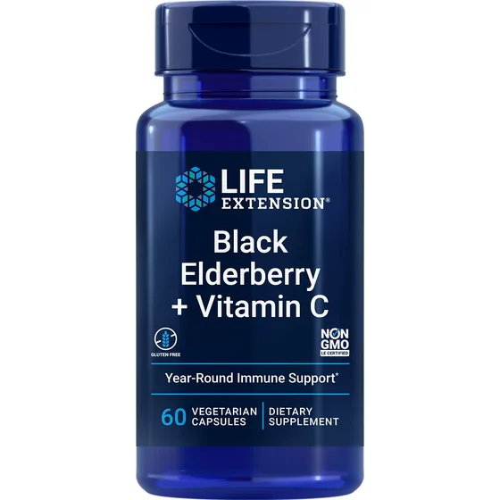 Suplemento Life Extension Black Elderberry + Vitamina C 60 C